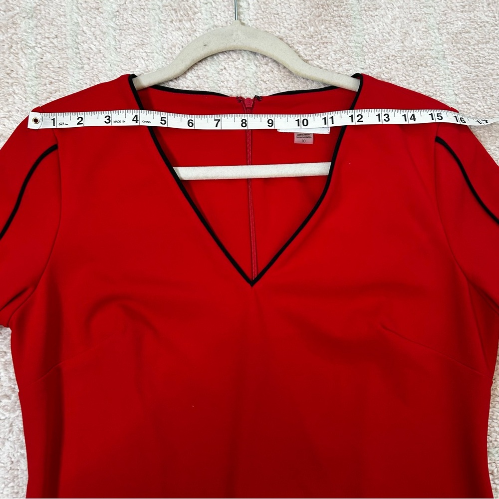 NWT Calvin Klein Red 3/4 Sleeve Sheath Midi Dress Bow Details Size 10 Holiday - Picture 6 of 14